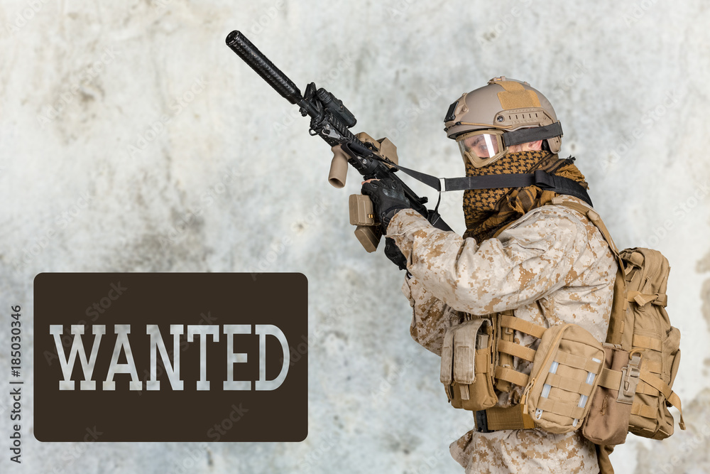 Fototapeta premium Modern soldier with rifle