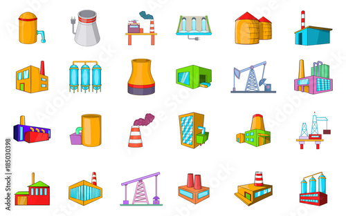 Factory icon set, cartoon style