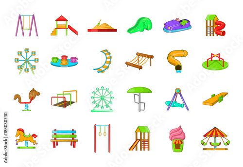 Kid amusement icon set, cartoon style