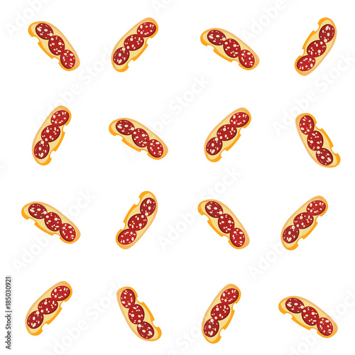 Pieces of white bread with sausage pattern