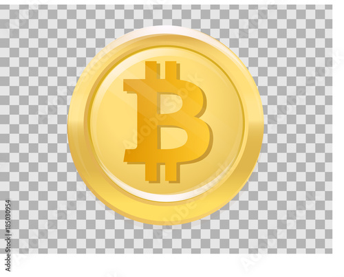 Realistic gold bitcoin icon, vector cryptocurrensy coin