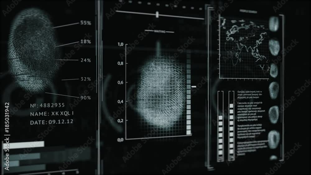 Interface search fingerprints people, Screen finger print scanning color, 3D camera