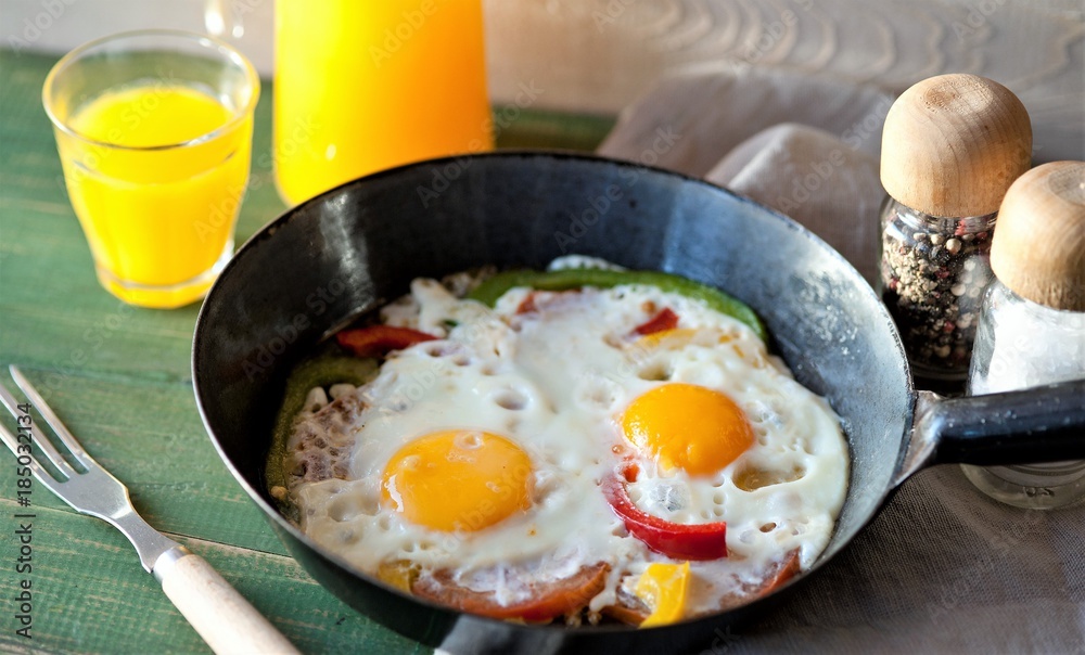 fried eggs with vegetables for breakfast fried eggs with vegetables for breakfast
