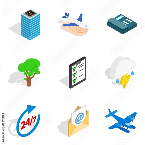 Airport icons set, isometric style