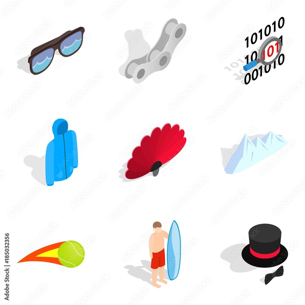 Amusement icons set, isometric style Amusement icons set, isometric style