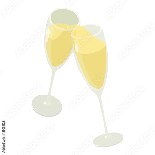 Glass champagne icon, isometric 3d style