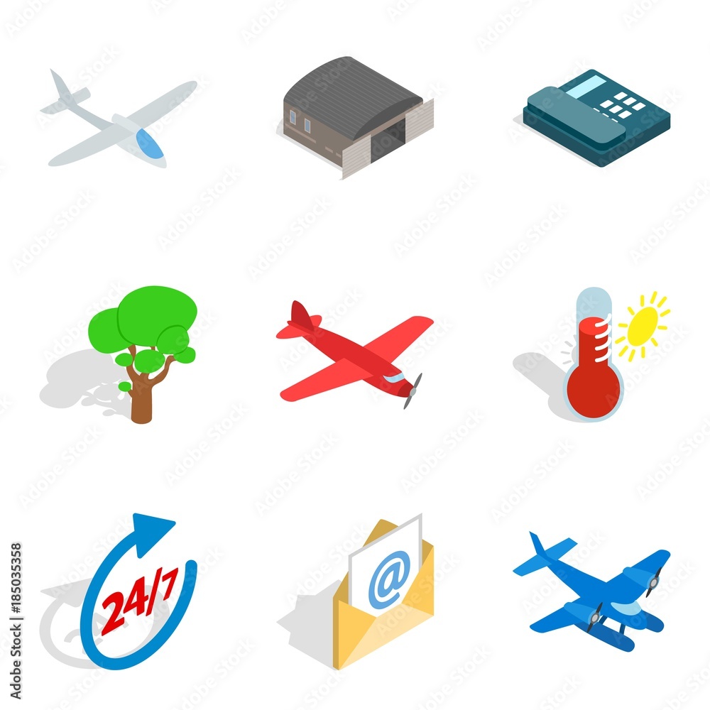 Aviation icons set, isometric style