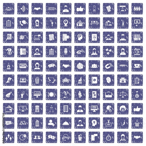 100 coherence icons set grunge sapphire