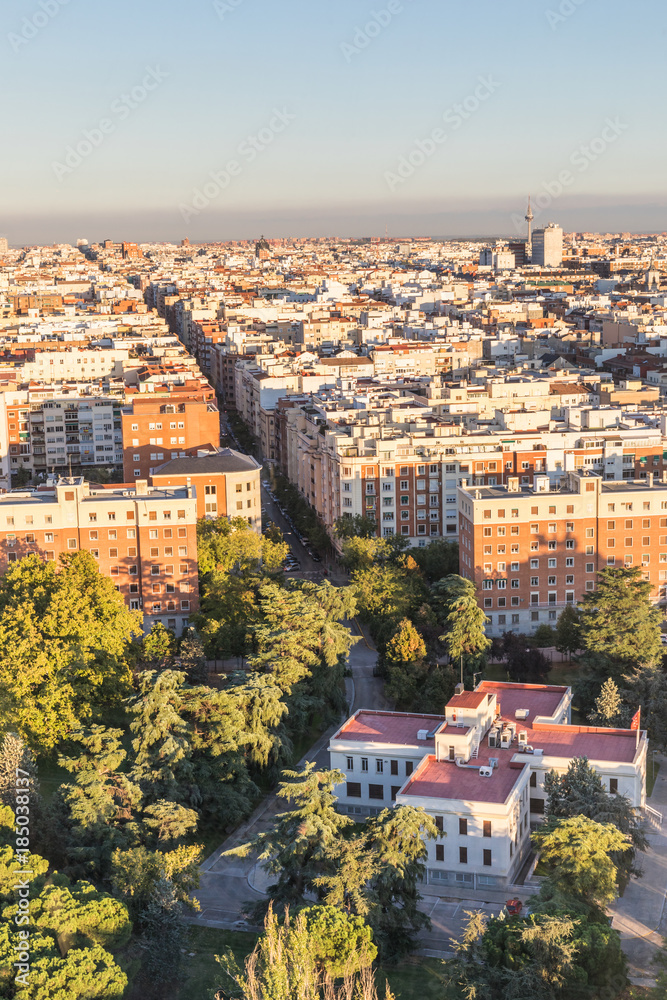 aerial view of Madrid from The Tower Faro de Moncloa