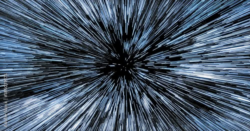 Entering hyperspace through dense starfield. Span through the star cluster at FTL speed