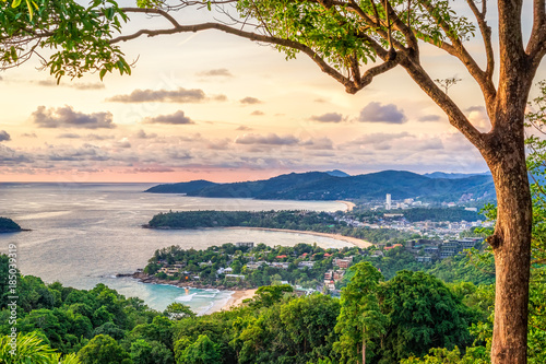 Picturesque view on the sea and beaches at sunset, Thailand