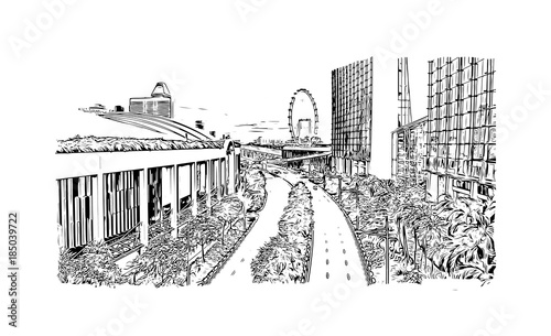 Hand drawn sketch of Singapore in vector illustration.