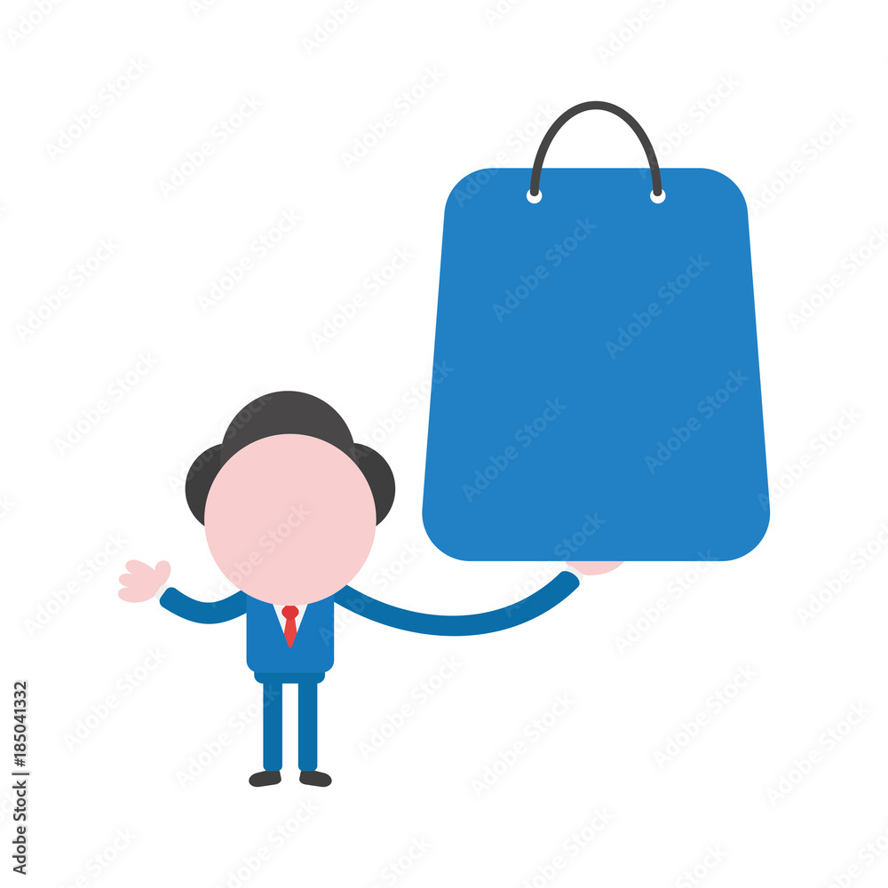 Vector illustration concept of faceless businessman character holding shopping bag Vector illustration concept of faceless businessman character holding shopping bag