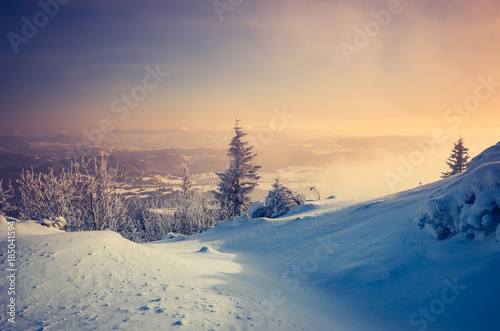Winter landscape in snowy mountains, Poland