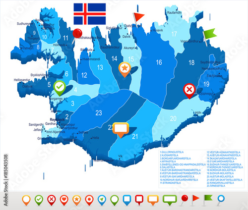 Iceland - map and flag - Detailed Vector Illustration photo