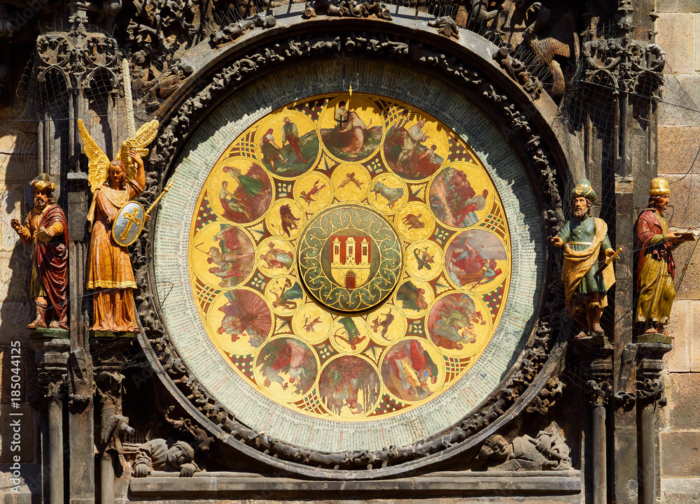 The famous Astronomical clock in the centre of the old town in Prague in the Czech Republic.