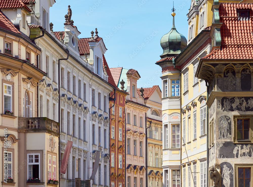 Historic colourful Arctitecture in the old town of Prague Cityscape in the Czech Republic. Historic colourful Arctitecture in the old town of Prague Cityscape in the Czech Republic.