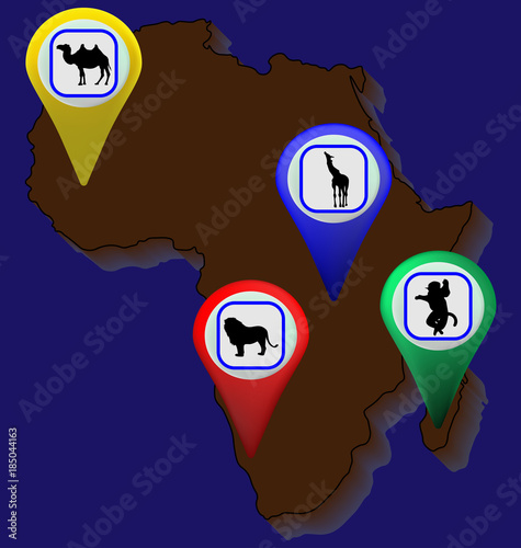 Map of Africa with animals map points 