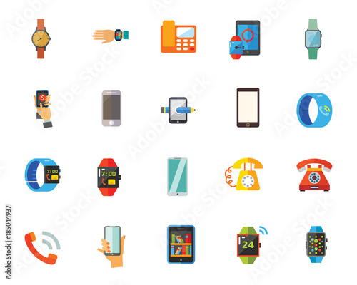 Telephones and watches icon set