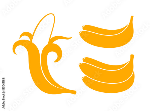 Banana set. Isolated banana on white background