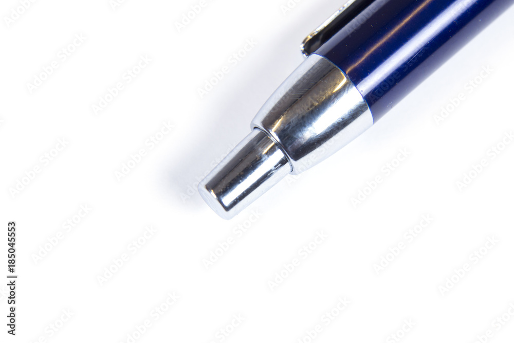 Blue ballpoint pen on a white sheet Blue ballpoint pen on a white sheet