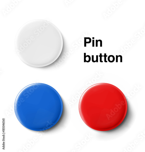 Set of blank pin buttons on white background. Vector illustration. Can be use for template your design, promo, adv.