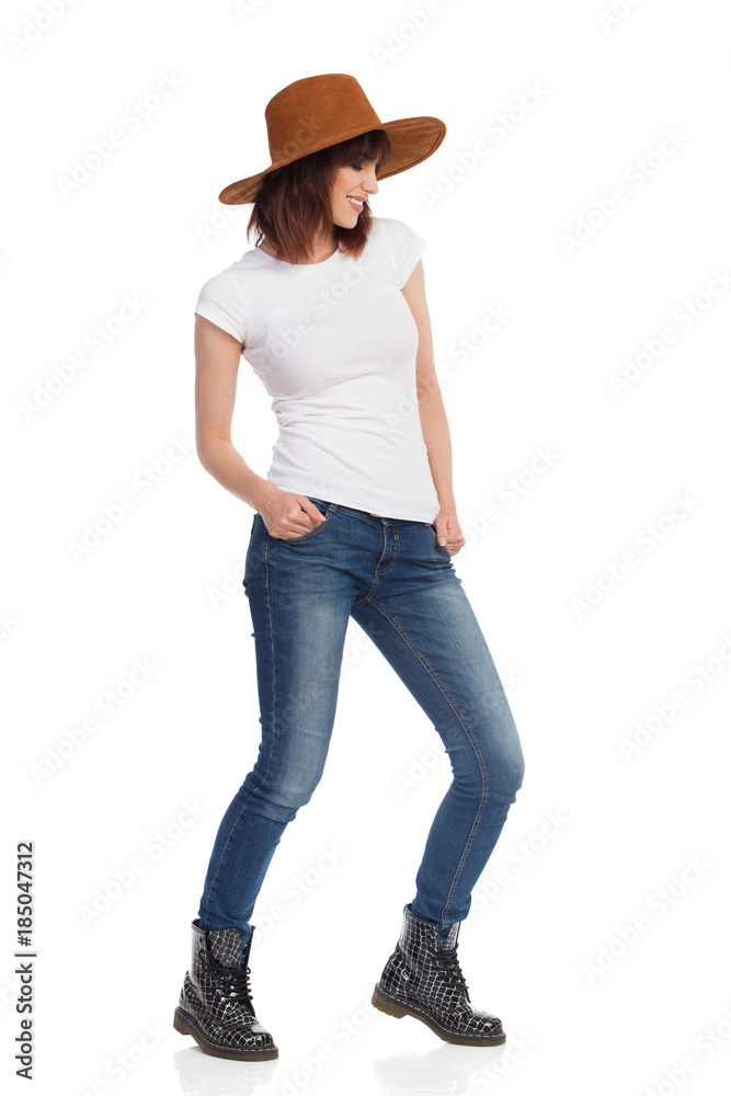 Smiling Young Rock Woman. Profile View Isolated Smiling Young Rock Woman. Profile View Isolated