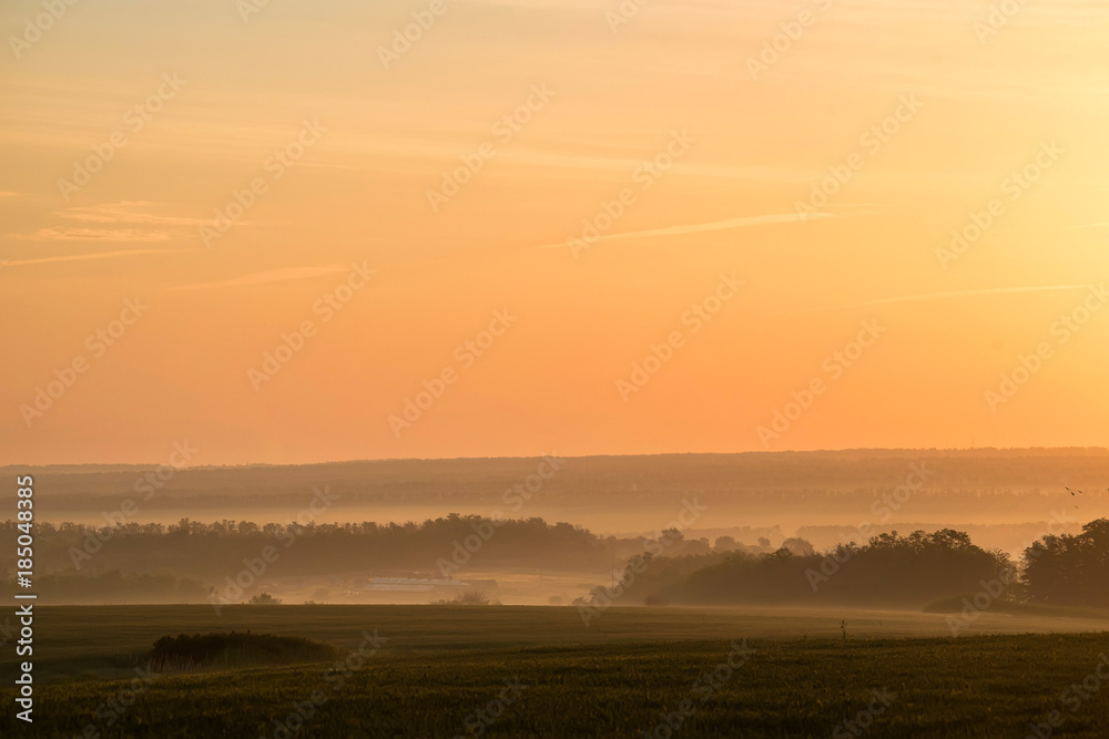 Beautiful view of misty sunrise in valley
