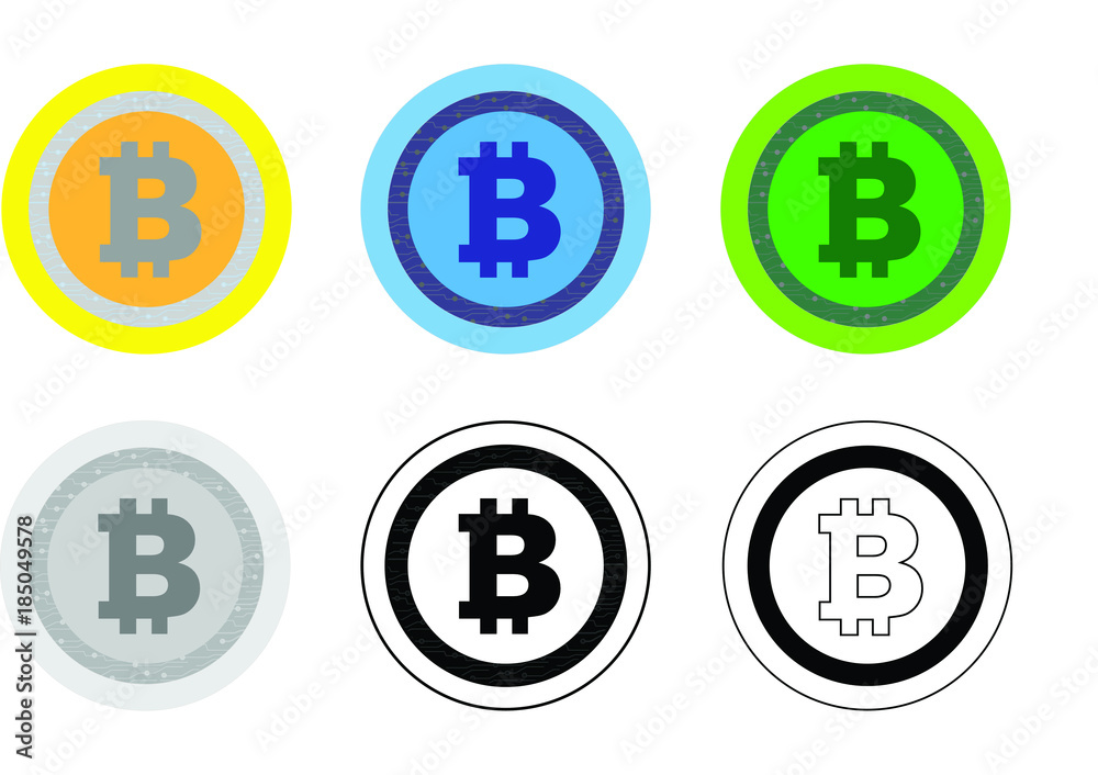 Vector bitCoin Set Orange, Blue, Green, Silver, BLK/WHT, Line Vector bitCoin Set Orange, Blue, Green, Silver, BLK/WHT, Line