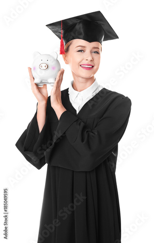 Young graduate shaking pigg...