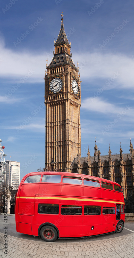 Obraz premium Big Ben with double decker bus in London, England, UK