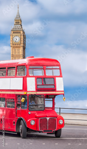 Big Ben with double decker bus in London  England  UK
