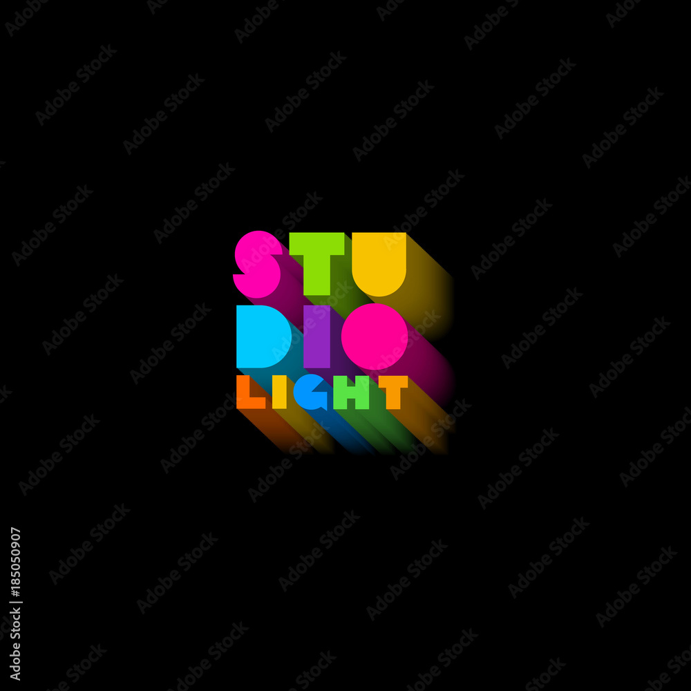 Light studio logo. Photo studio, video. Light equipment icon. Colored letters with a glow. Light studio logo. Photo studio, video. Light equipment icon. Colored letters with a glow.