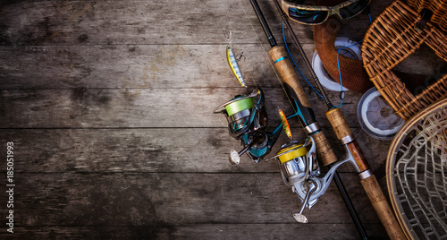 Tableau sur toile Fishing tackle background.