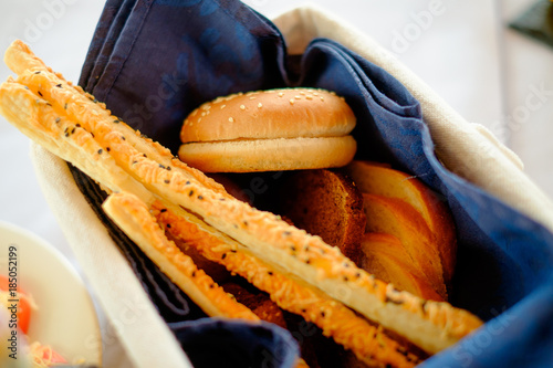 Traditional Italian snack, bread - grissini. photo