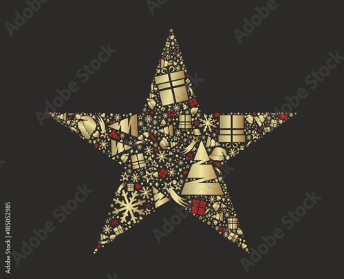 Świąteczna kartka Boże Narodzenie. Ozdoba złota gwiazdka 