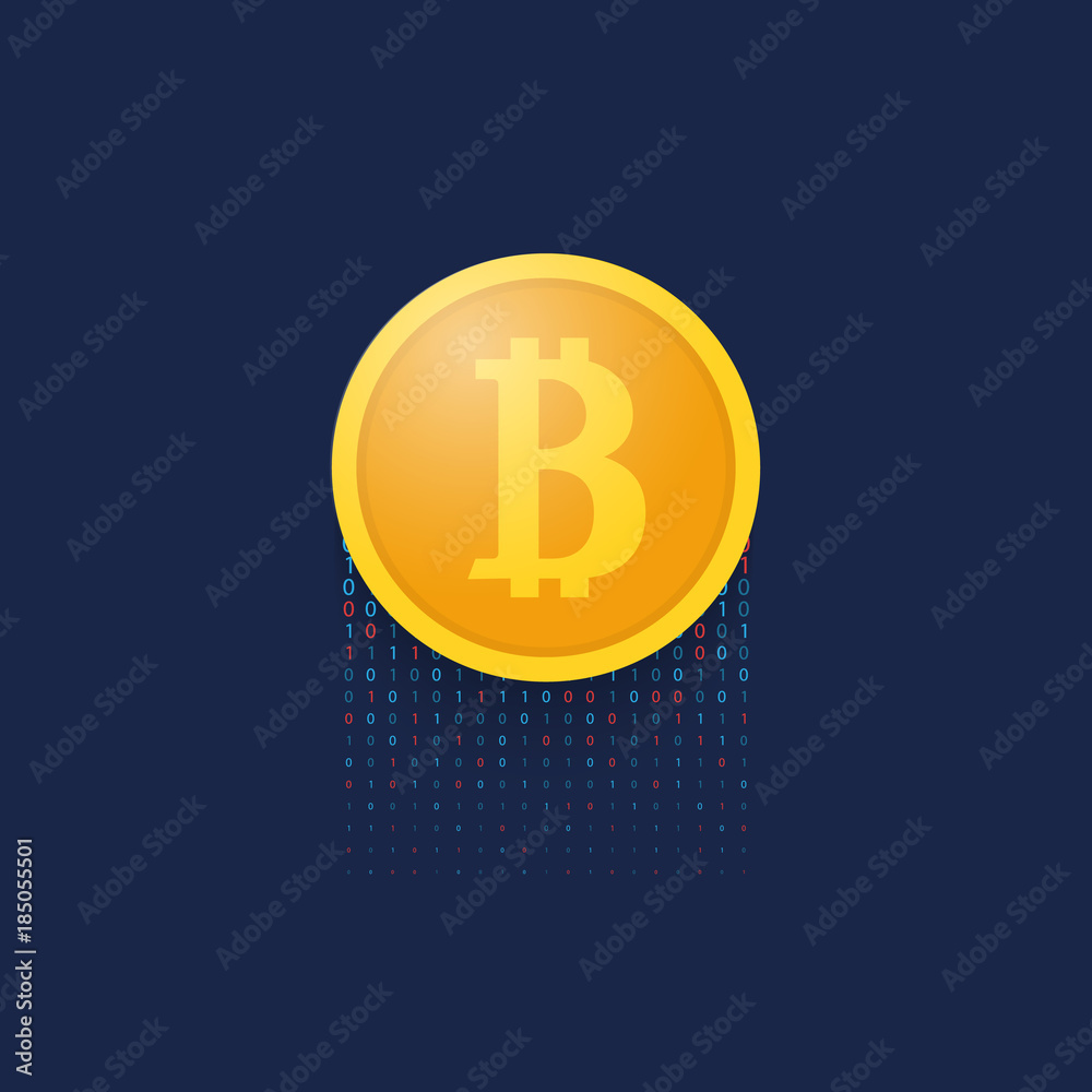 Coin bitcoin on a blue background. Financial operations . Vector illustration .
