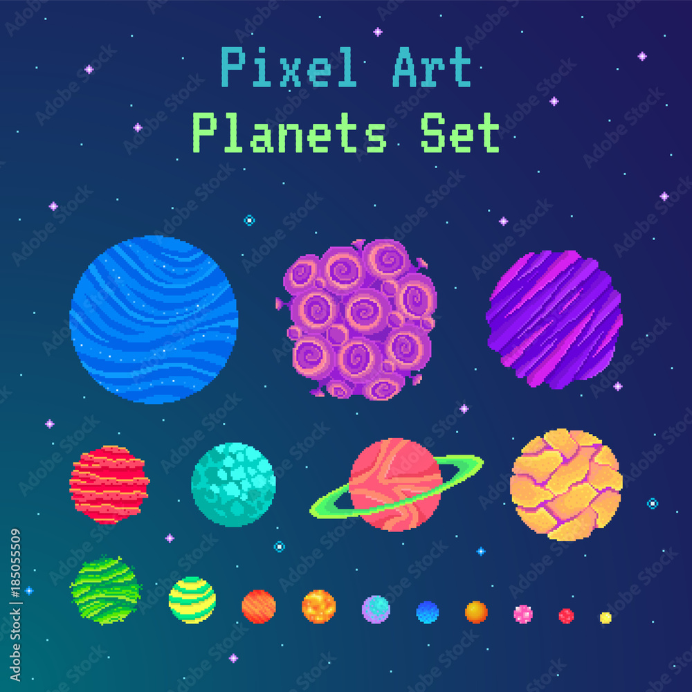 Fototapeta premium Pixel art planets set .