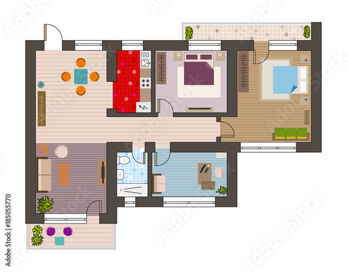 Architecture plan with furniture in top view