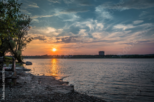 OTTAWA, ONTARIO / CANADA - JULY 30 2017: SUNSET AT OTTAWA RIVER. GATENAU VIEW.
