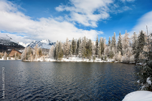 Lake Strbske Pleso  in winter in the High Tatrasi, Slovakia photo