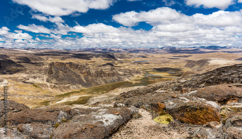 Cordillera Vilcanota scenic landscape mountains range valley peaks view, Peru. photo