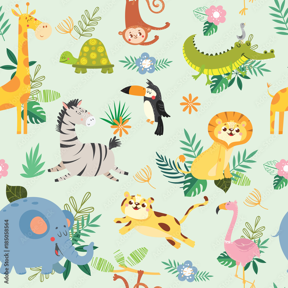 Wild animals print pattern Stock Vector by ©kidstudio852 59058405
