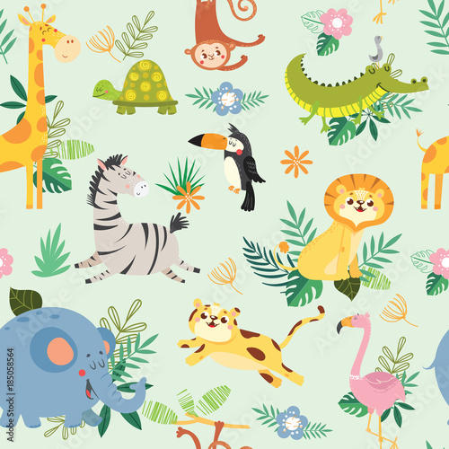 Seamless pattern with cute wild animal. African safari.Vector illustration