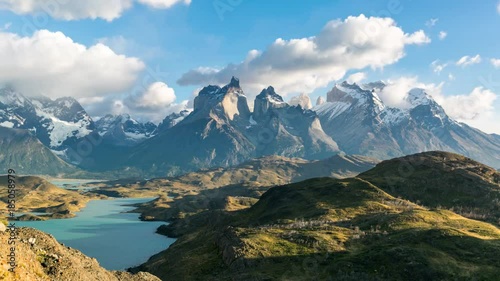 Timelapse view of Cuernos del Paine at Patagonia, Chile