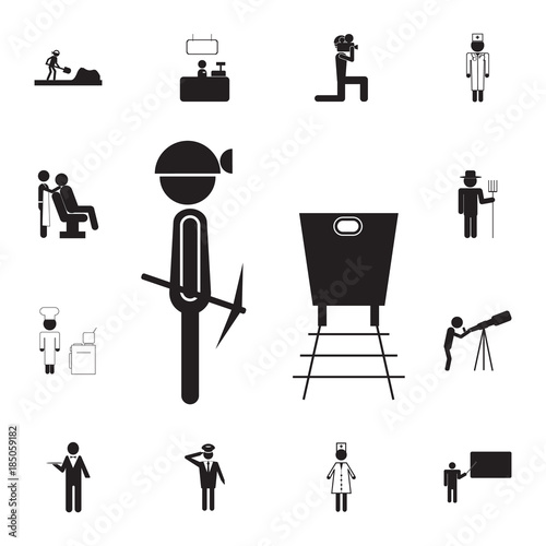 Coal miner extracts coal icon. Set of professions disasters icons. Signs and symbols collection, simple icons for websites, web design, mobile app, info graphics