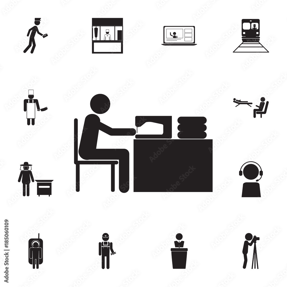 tailor sews clothes icon. Set of professions disasters icons. Signs and symbols collection, simple icons for websites, web design, mobile app, info graphics tailor sews clothes icon. Set of professions disasters icons. Signs and symbols collection, simple icons for websites, web design, mobile app, info graphics