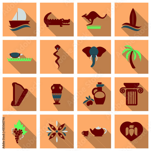 Set of vector images on the theme of ancient Greece. They can be used as logo design elements, as illustration for travel agencies.