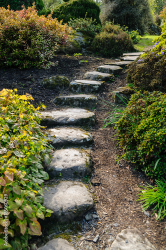 Stepping stones through a garden bed