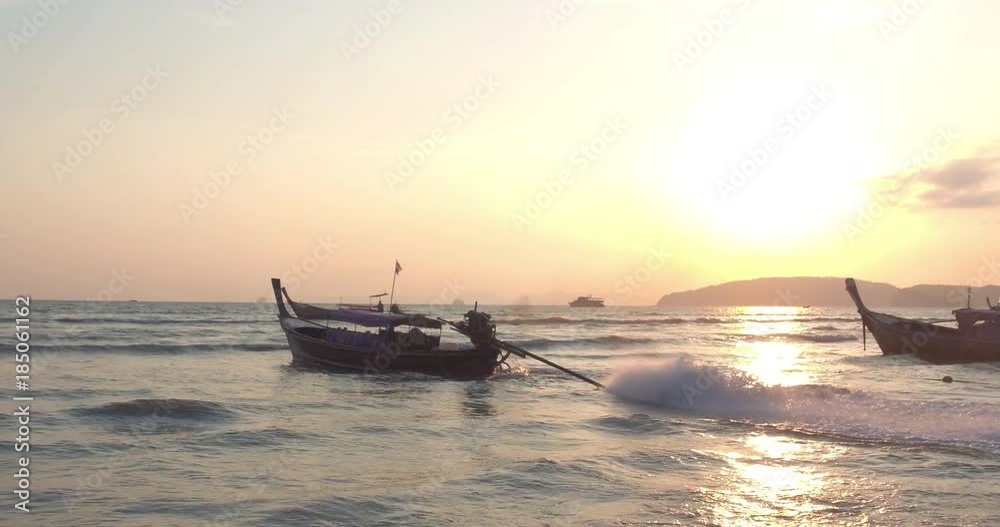KRABI, THAILAND, MARCH 2017: Ao Nang Beach, ocean, people, horizon. KRABI, THAILAND, MARCH 2017: Ao Nang Beach, ocean, people, horizon.